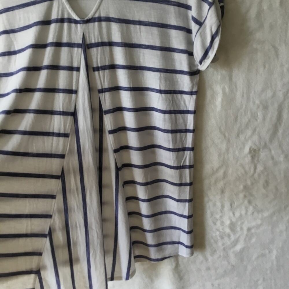 Chico's White and Blue Striped Crisscross Back Hi/Lo Tunic - Picture 11 of 16